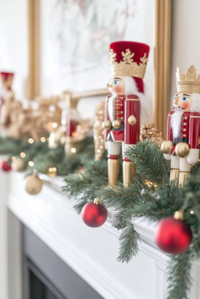 Gilded nutcracker holiday mantel decoration pair.