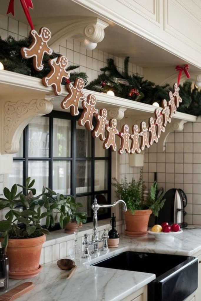 Gingerbread men garland with candy