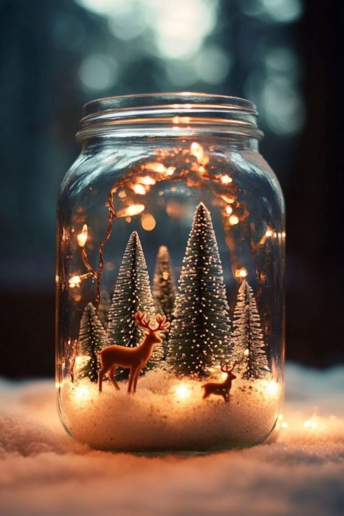 Mini snow-filled jar festive ornaments