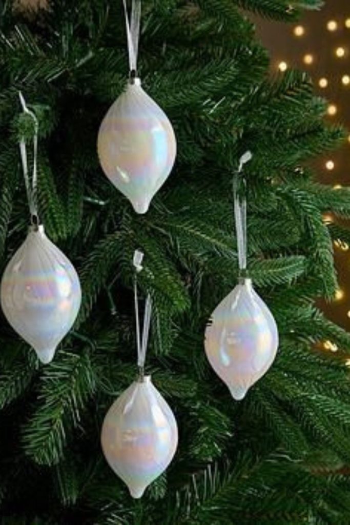 Delicate glass teardrop ornaments sparkling
