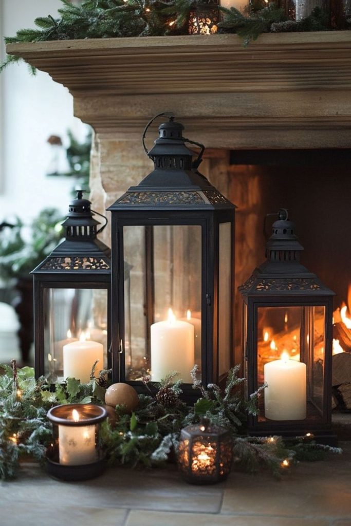 Gold filigree lantern cozy glow décor.