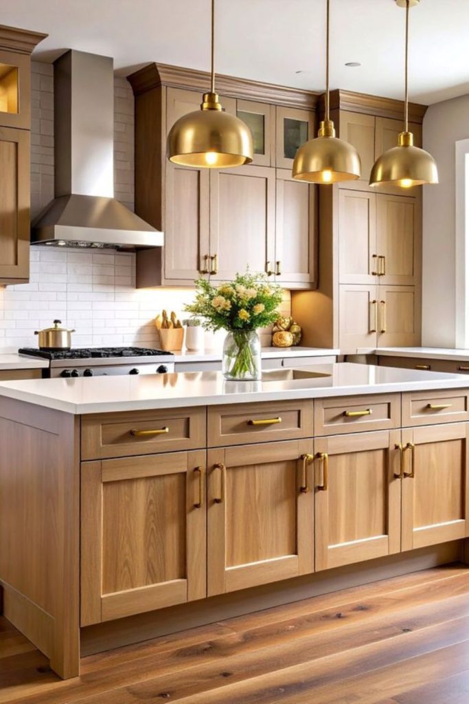Golden timber rustic kitchen charm.