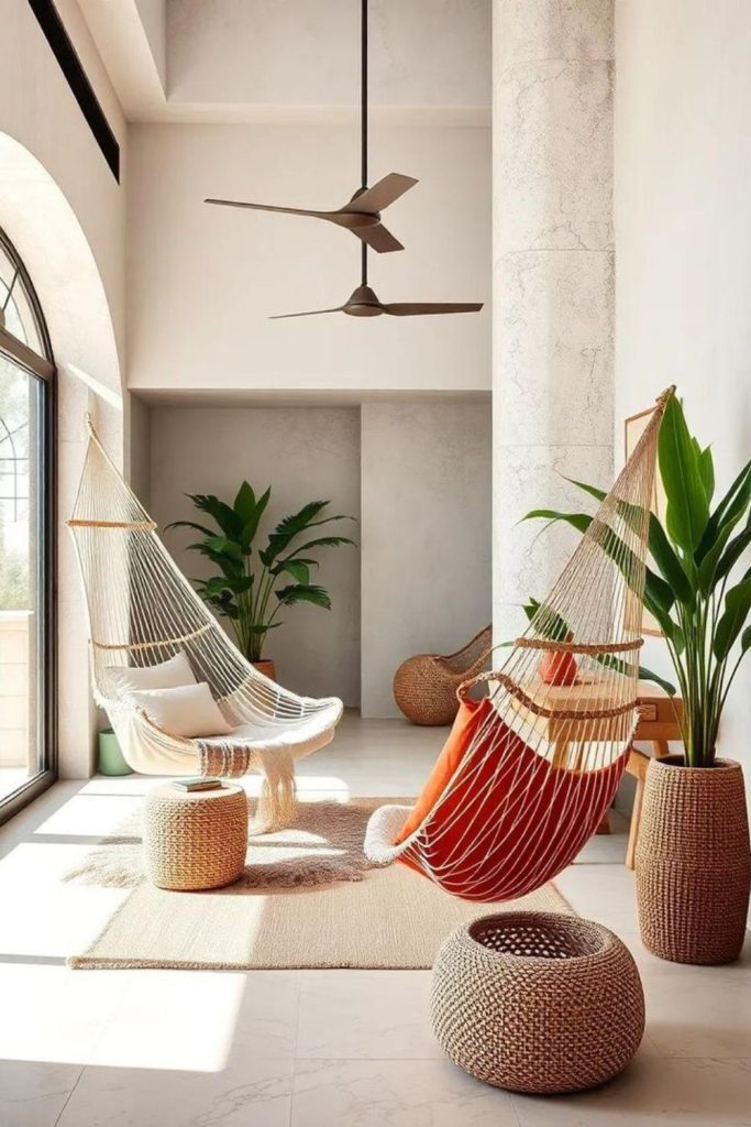 Two hammock loungers facing each other