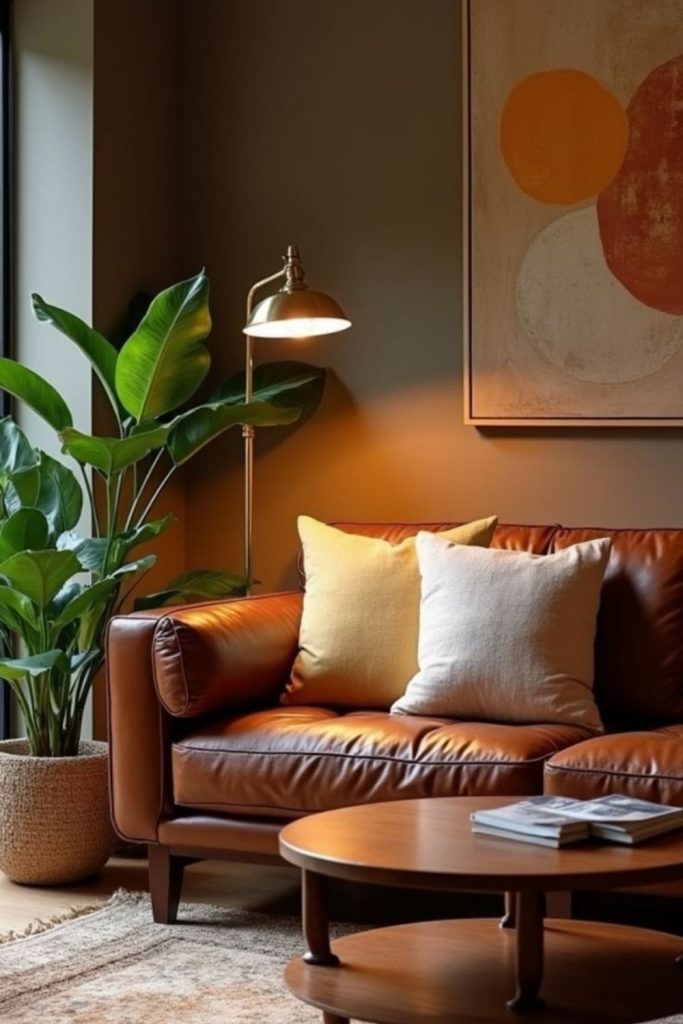 Vintage hazel brown retro eclectic living.