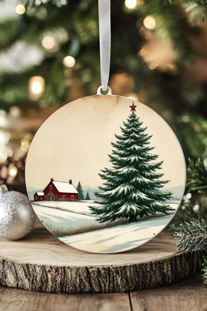 Rustic carved spruce medallion ornament