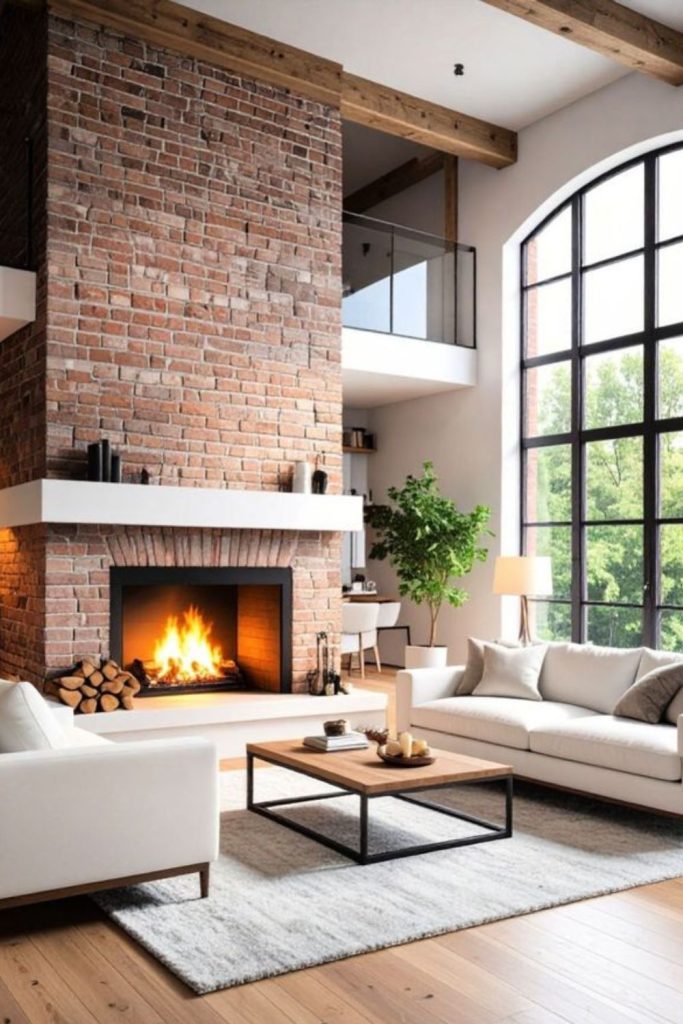 Urban loft industrial fireplace setup.