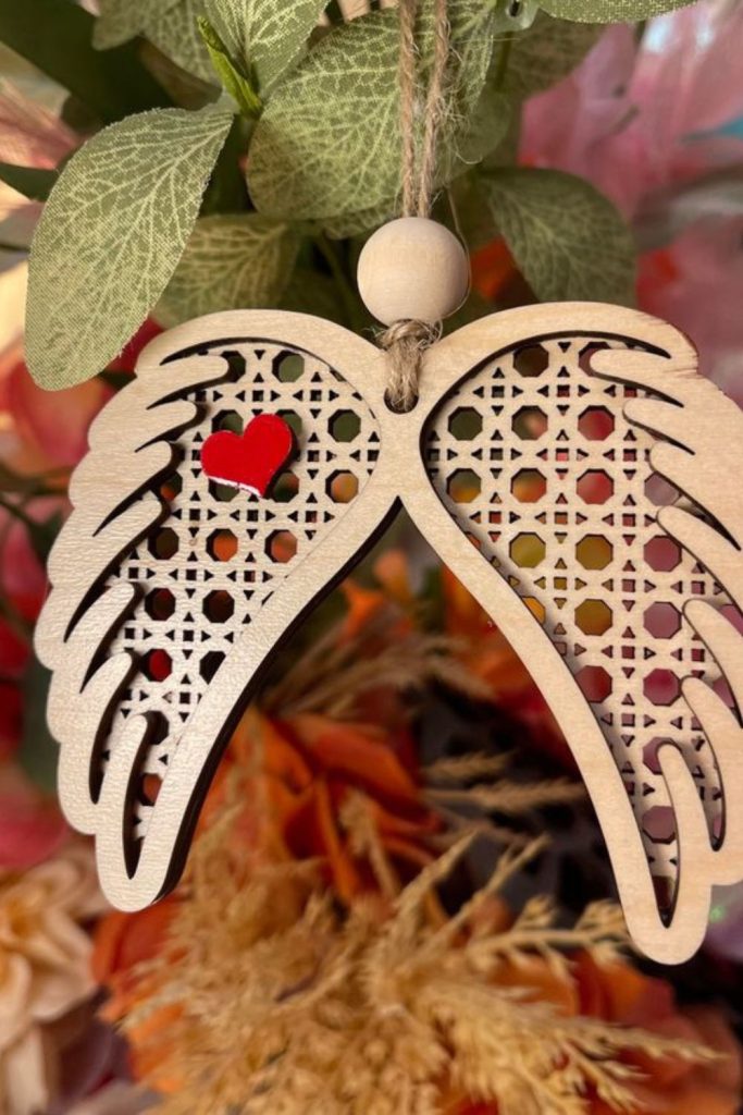 Angelic twin wings wooden carving