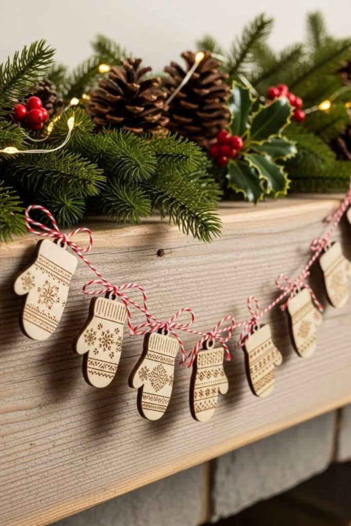 Wooden mitten badge with cozy texture