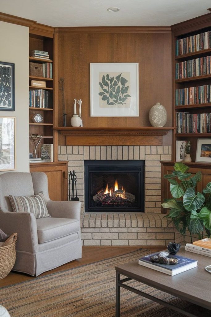 Vintage loft fireplace living space.
