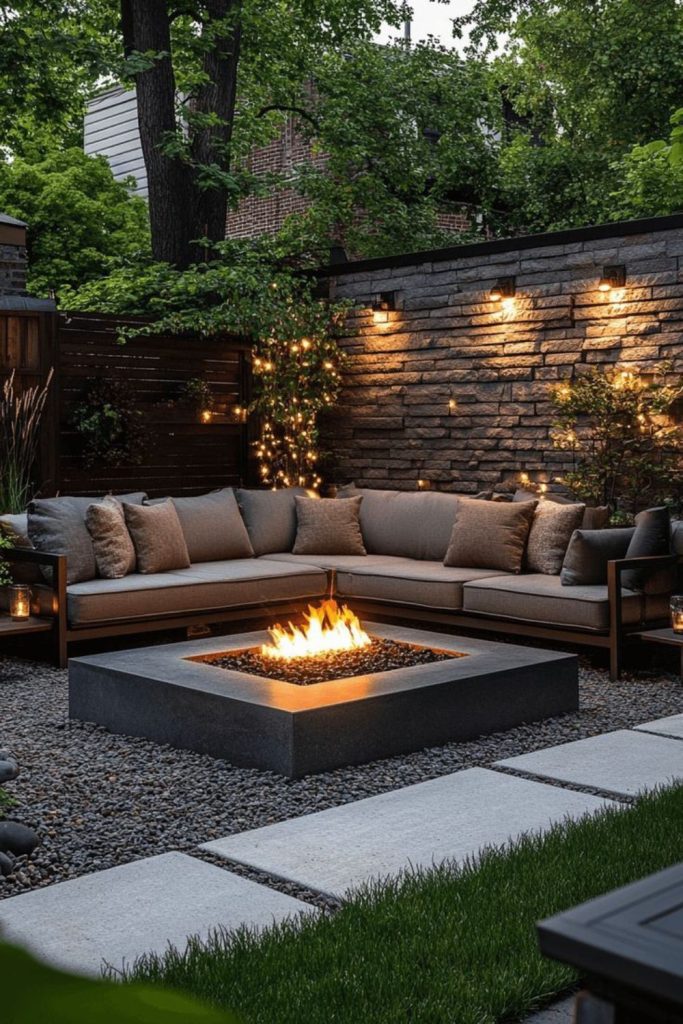 Secluded garden with glowing fire