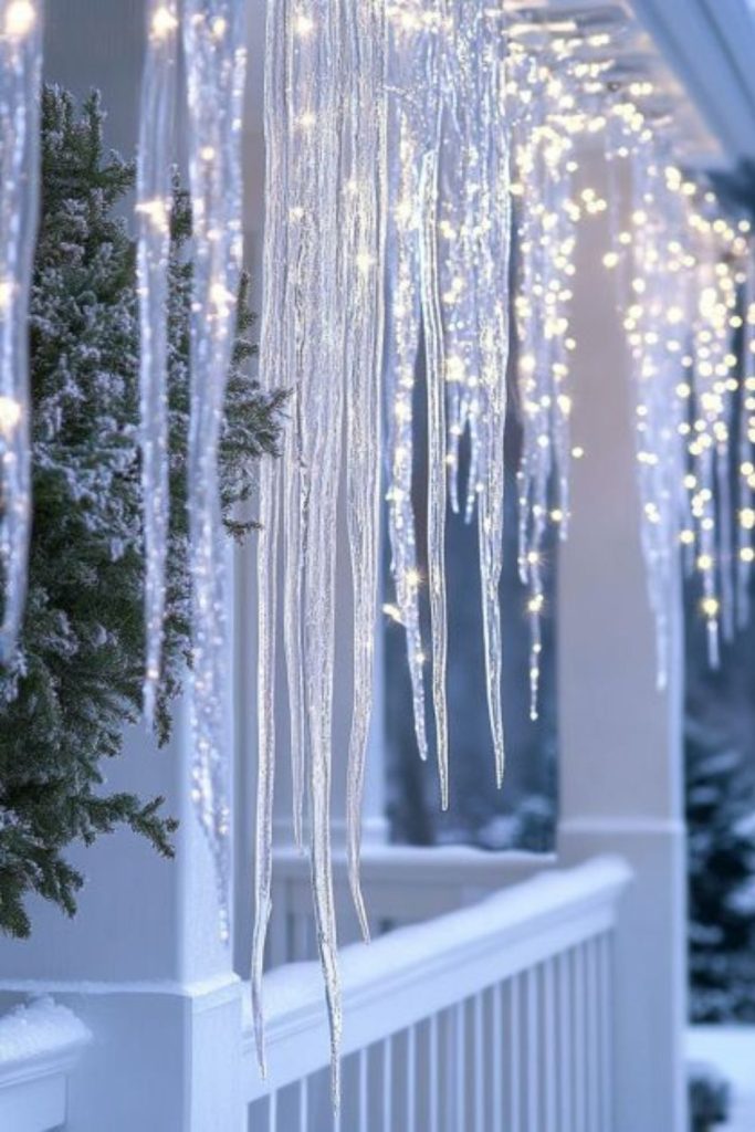 Spiral pole with dangling icicle lights