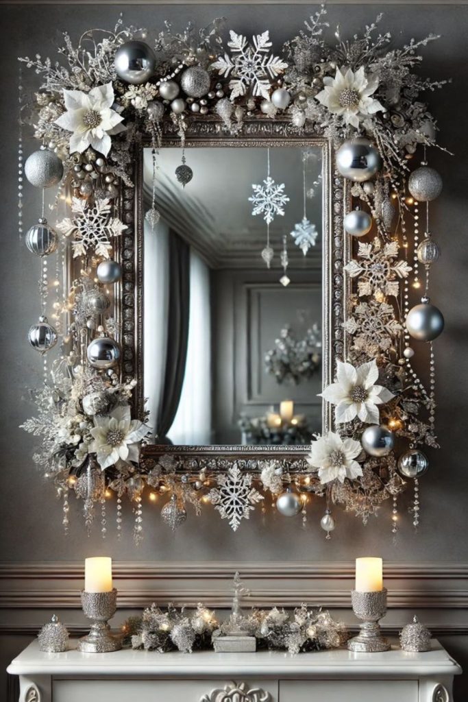 Frosted mirrors sparkling winter reflections.