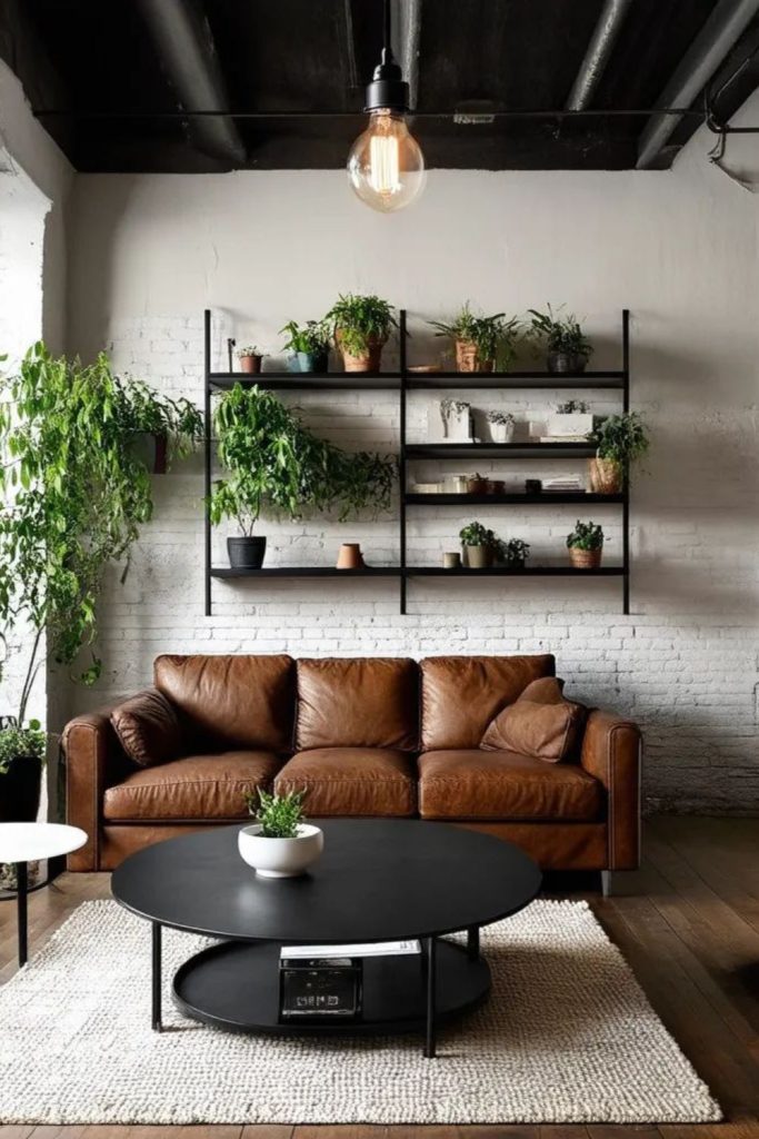 Industrial rustic brown leather corner