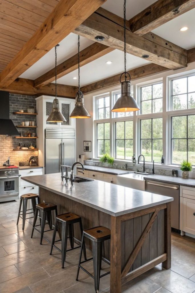 Iron-braced farm kitchen strong style.