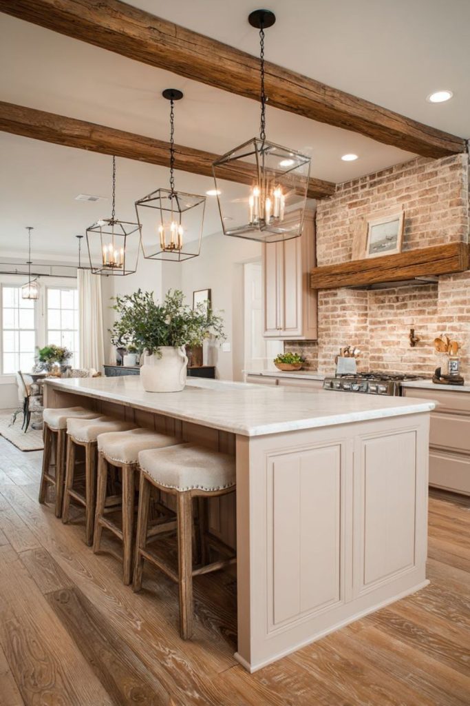 Ivory and walnut cozy kitchen style.