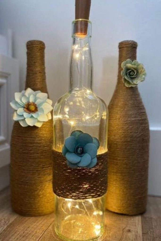 Jute wrapped glass bottles decor