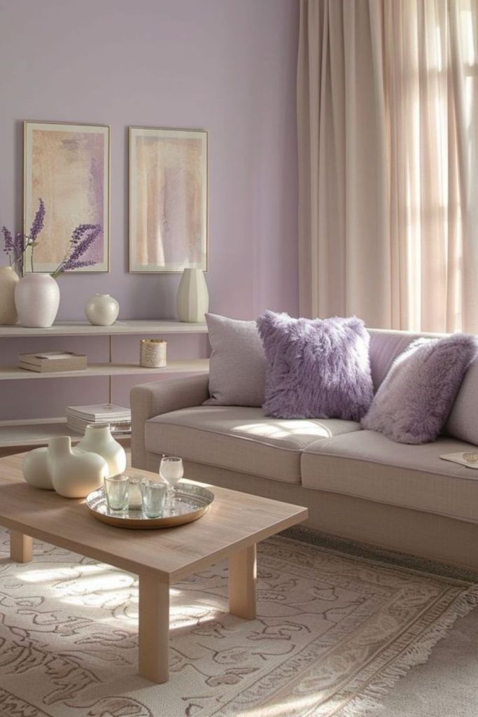 Lavender walls soft cozy seating