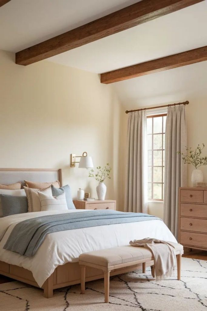 Linen prairie bedroom styled in softness.