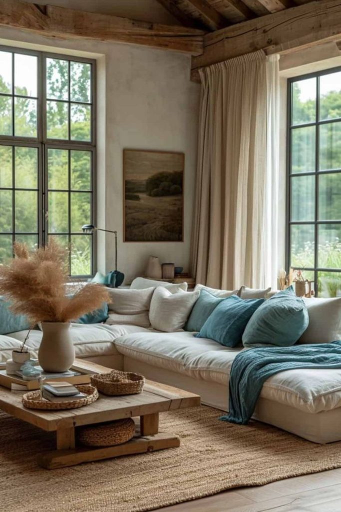 Soft linen living room decor.