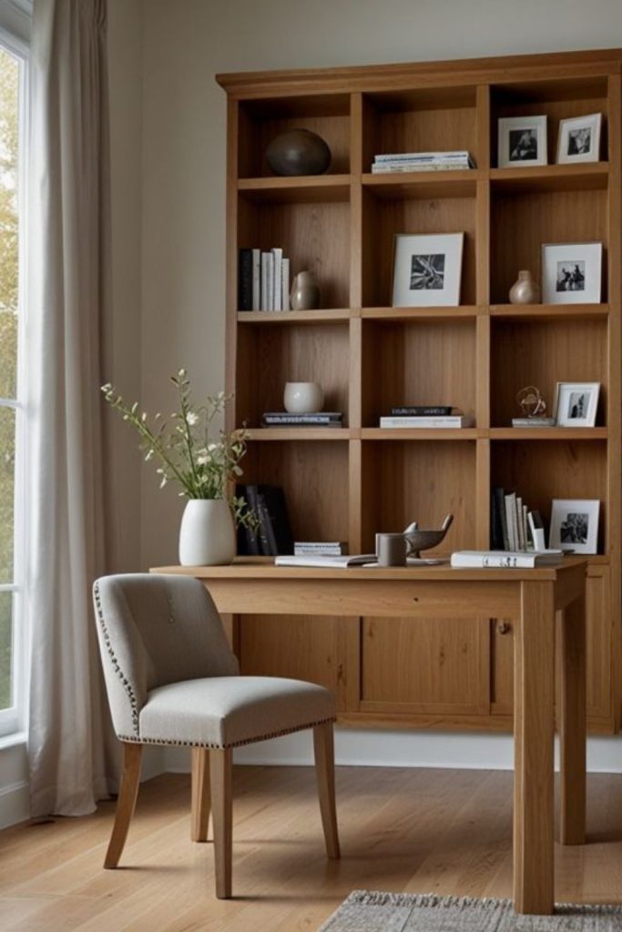 Linen and oak cottage desk space