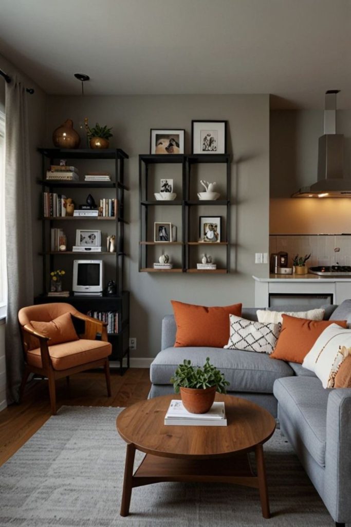 Silver-gray small cozy living room