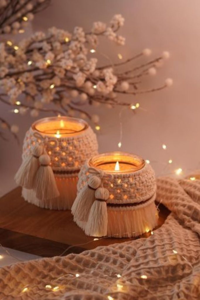 Knotted macrame candle holders
