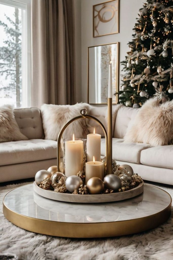 Marble tray candle cluster elegant centerpiece.