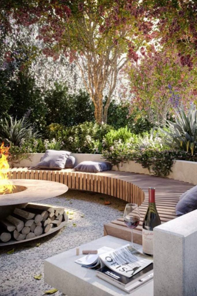 Mediterranean style stone fire pit