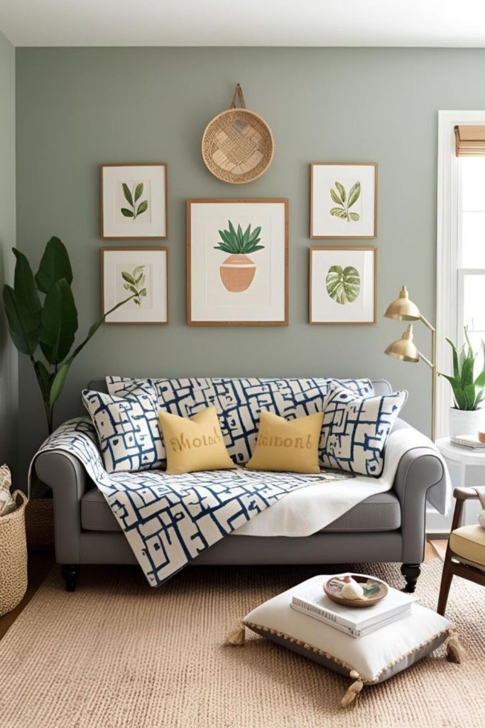 Small walls display mini art collection.