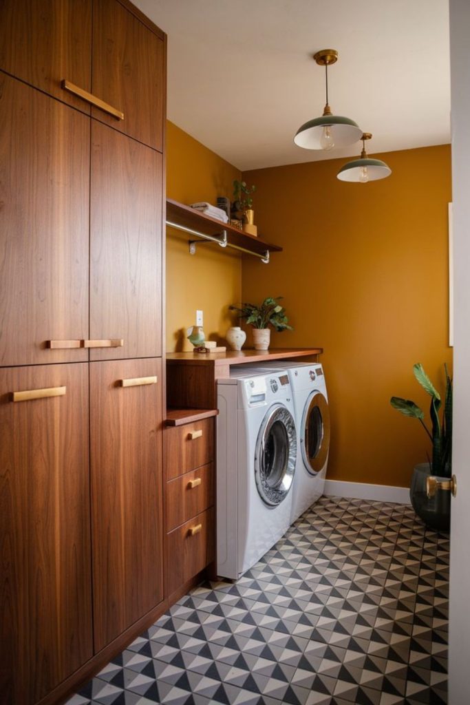 Mid-century modern styled laundry room.