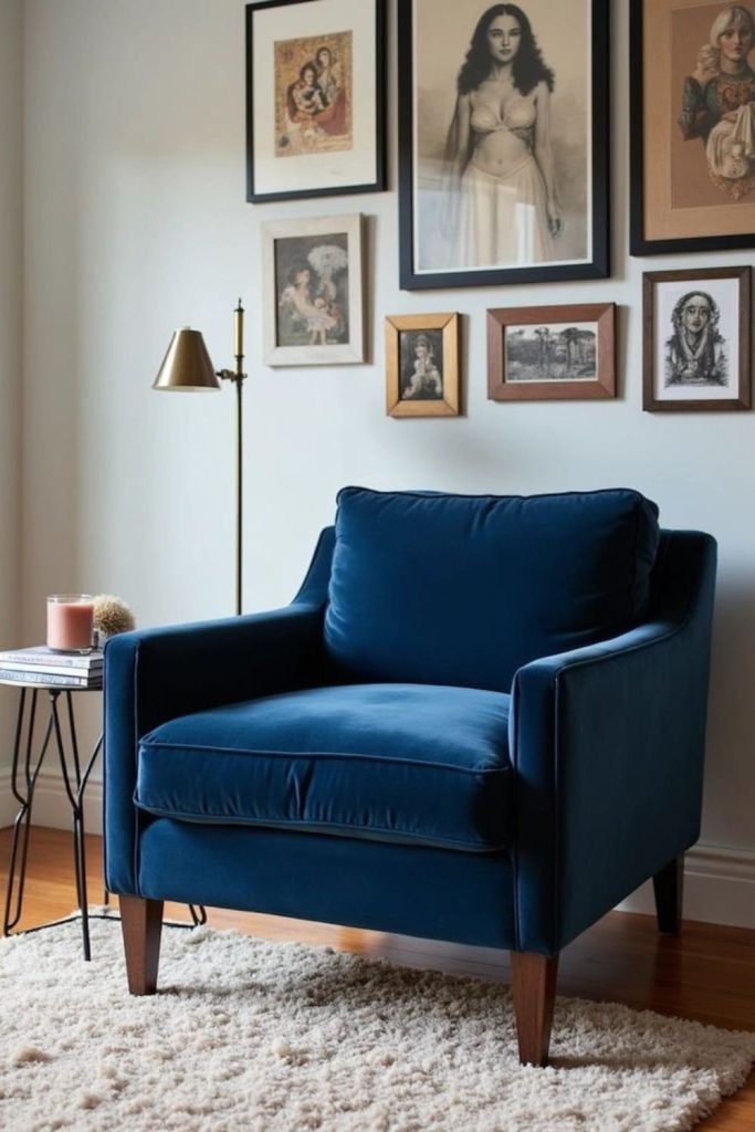 Dark velvet chairs intimate nook