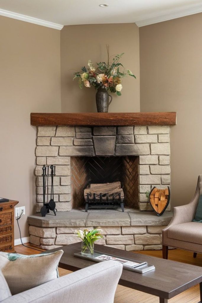 Minimal hearth corner calm decor.
