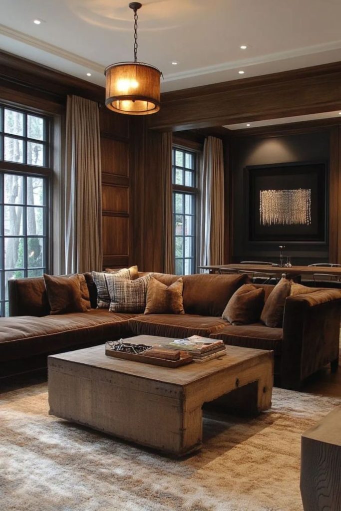 Minimal loft brown leather living