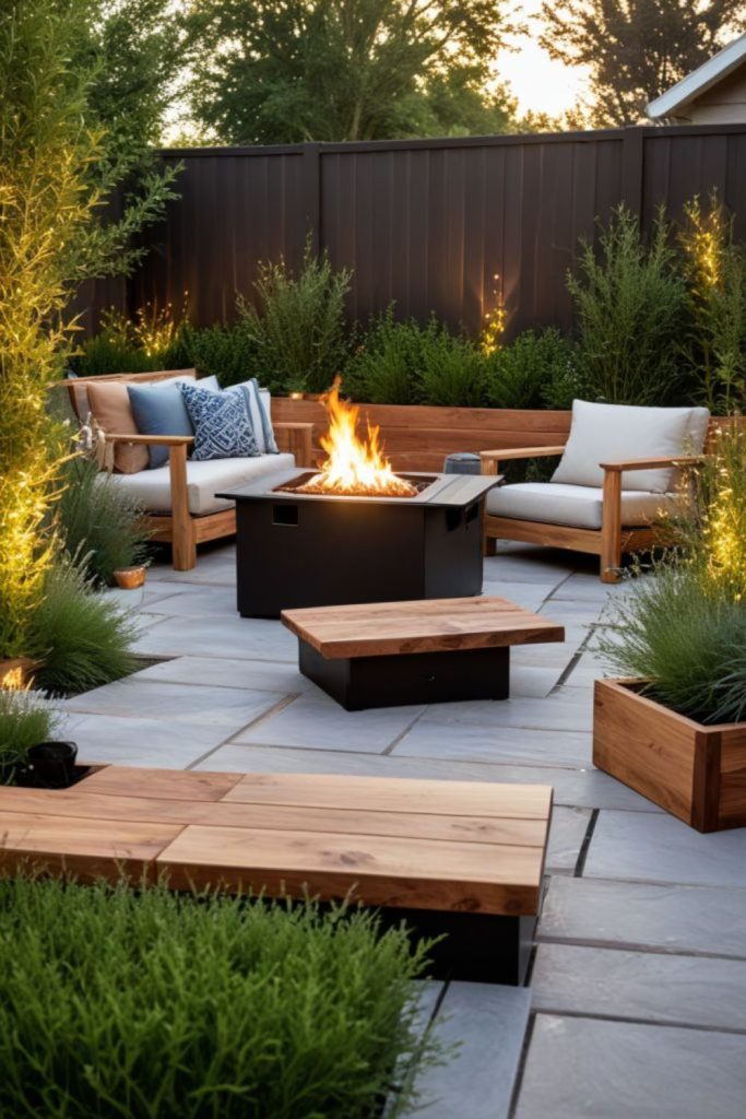 Minimalist stone fire pit area