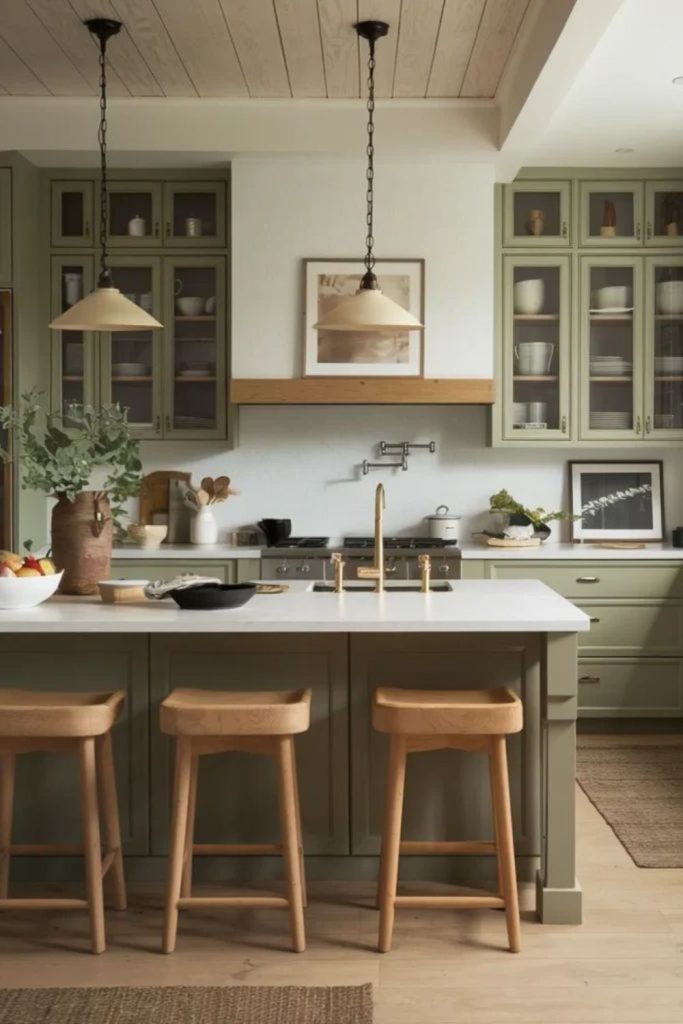 Meadow green light farmhouse kitchen.