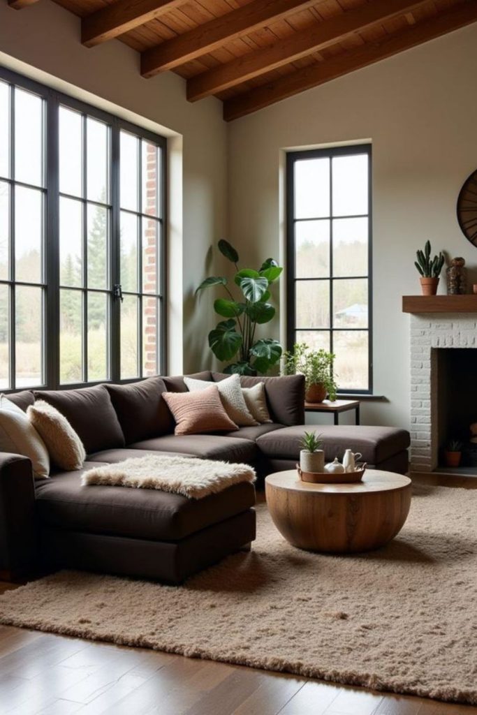 Modern rustic brown leather space