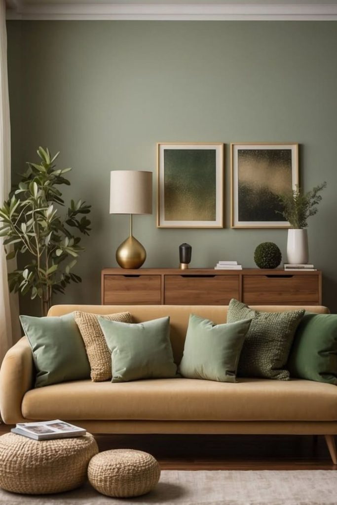 Muddy brown earthy sage boho room.