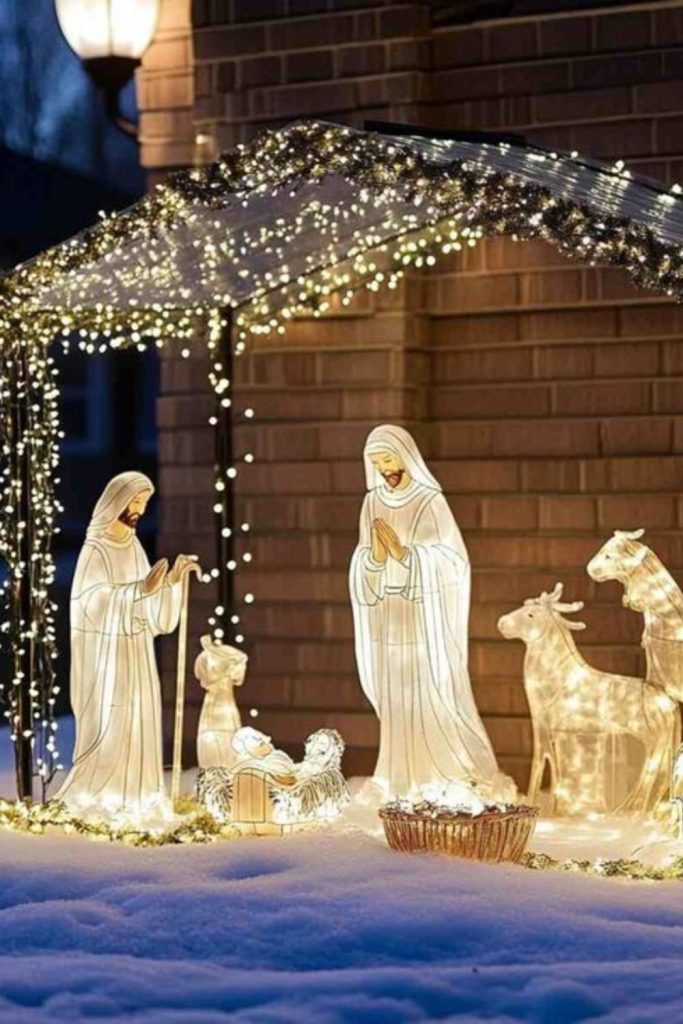 Lighted nativity scene with figurines