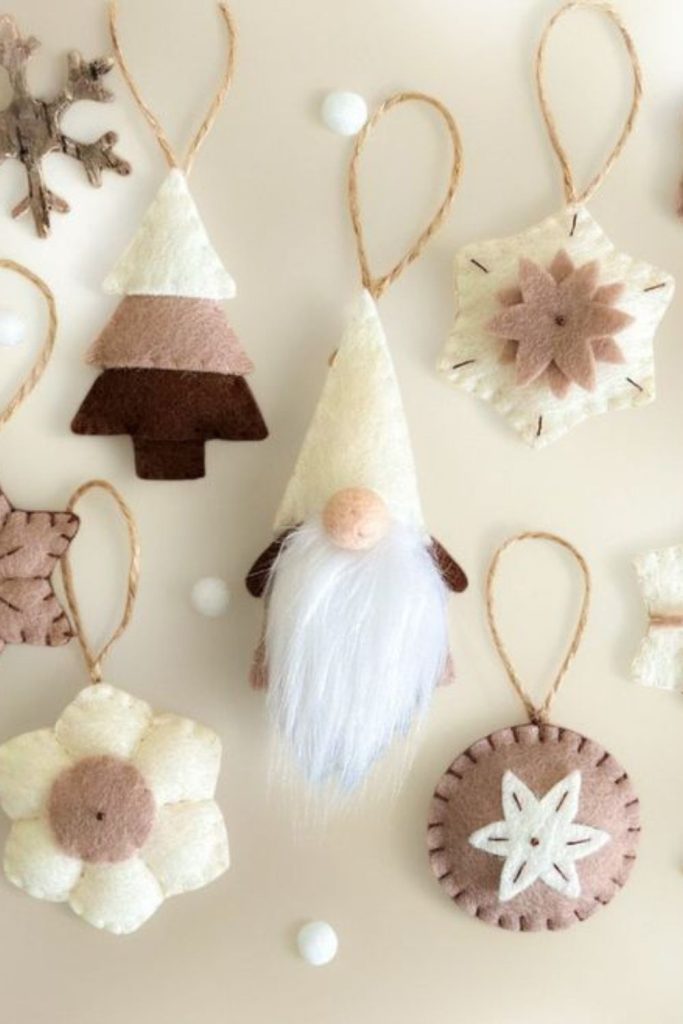 Tiny neutral felt Christmas figures