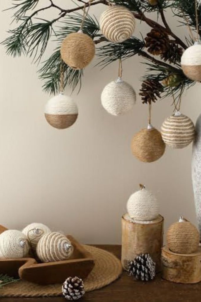 Neutral wool ball tree ornaments