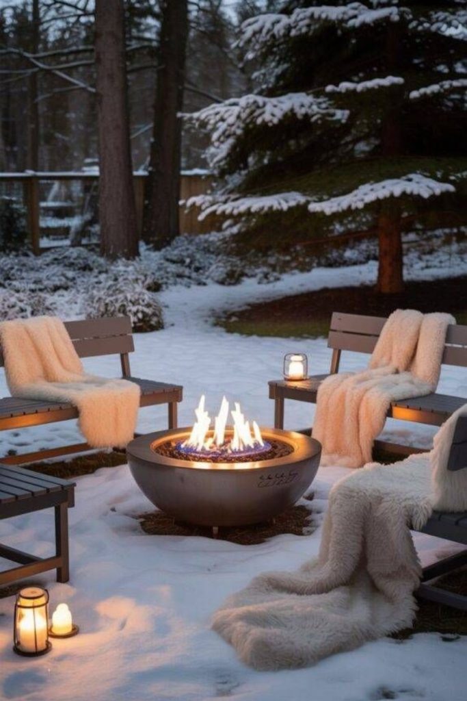 Winter fire pit with furs