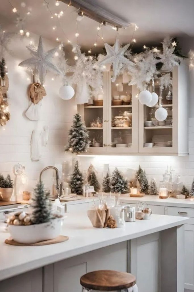 Nordic white winter themed kitchen.
