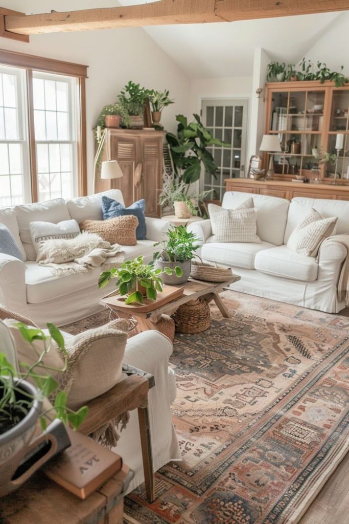 Overstuffed chairs rustic warm interior