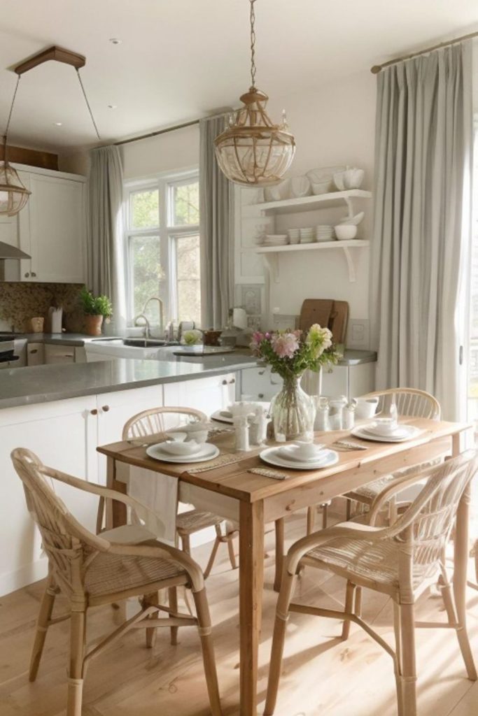 Pale wood dining cozy room.