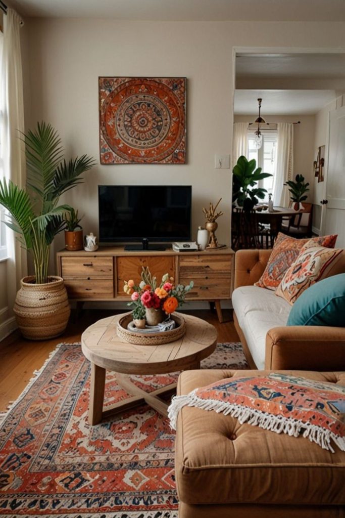 Layered rugs and eclectic decor