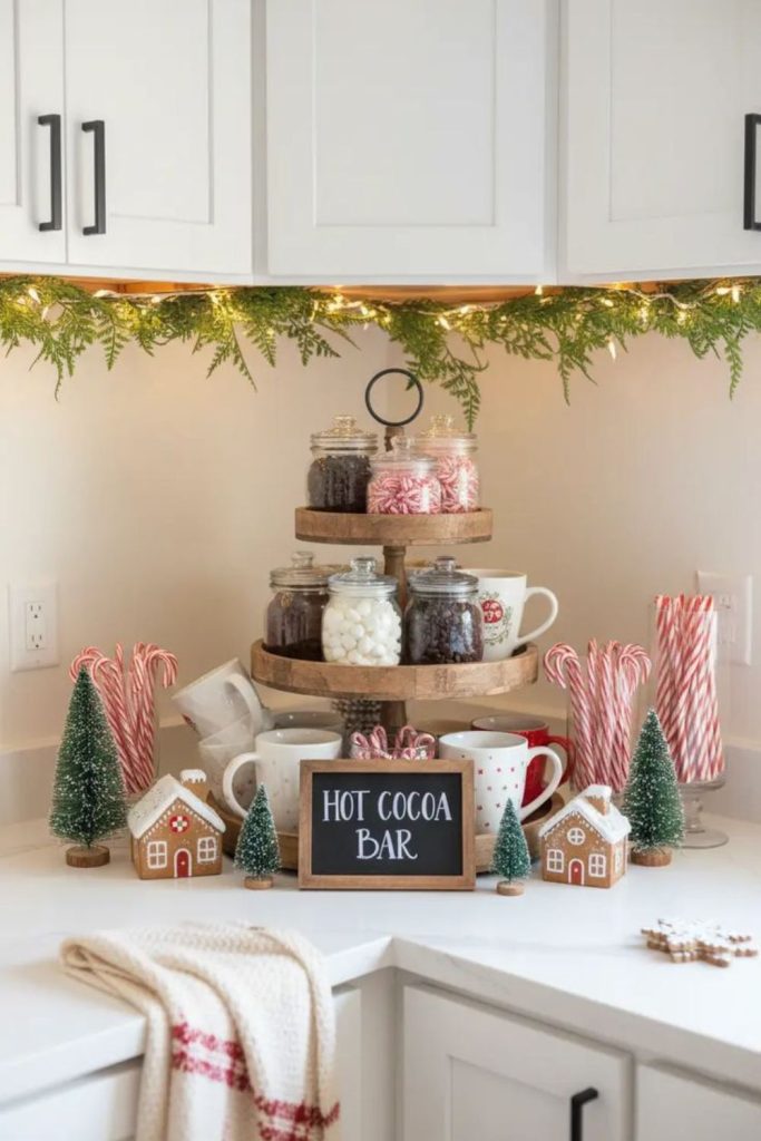 Peppermint cocoa drink station setup.