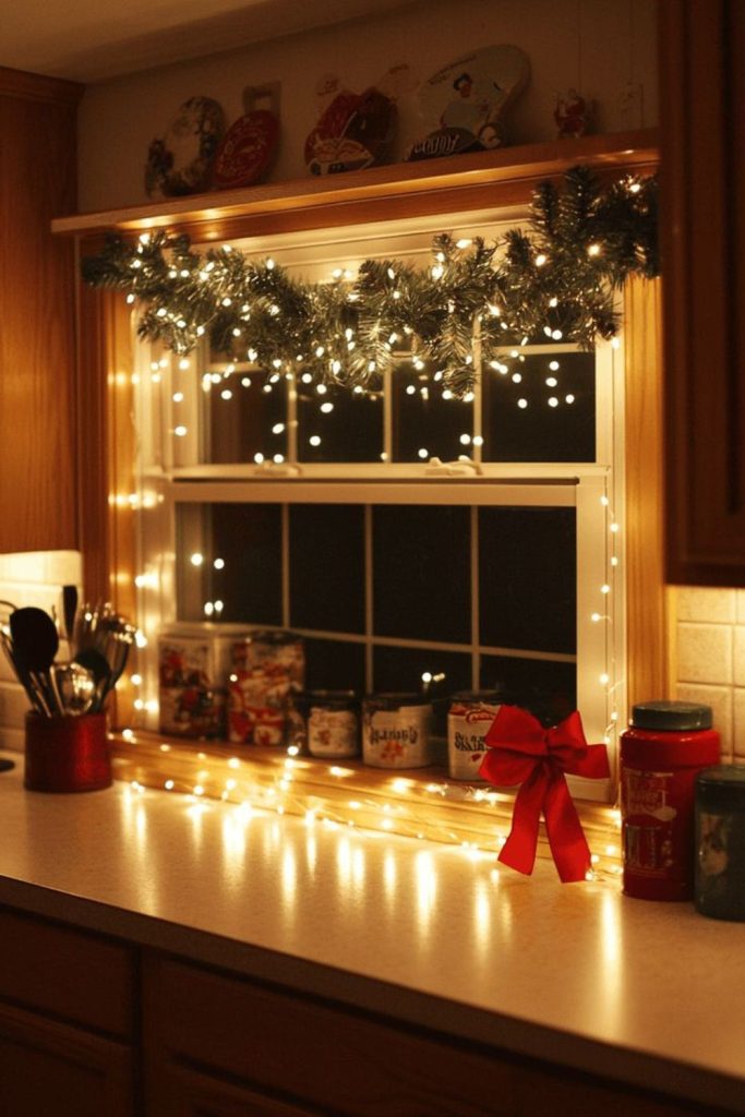 Pinecone chandelier with fairy lights