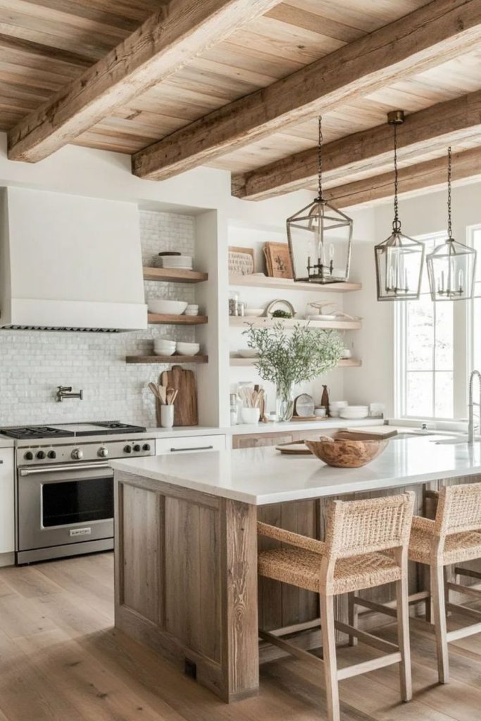 Plank-lined rustic kitchen natural appeal.