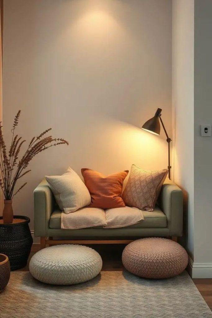 Mini sofa corner seating arrangement.