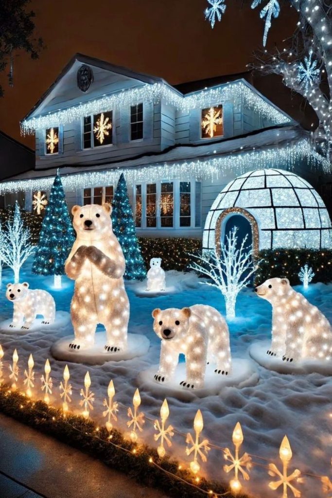 White polar bear figurines on lawn
